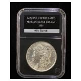 1888  Uncirculated Morgan Silver Dollar, cased