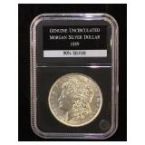 1889 Uncirculated Morgan Silver Dollar, cased