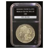 1880 Uncirculated Morgan Silver Dollar, cased
