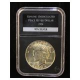 1924 Uncirculated Peace Silver Dollar, cased