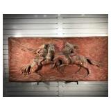 Lg wall sculpture, 54 x 26 in, Mounted Battling