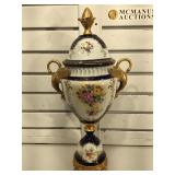 19.5 in covered porcelain urn, damage to one