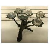 Heavy bronze 7 place candle stand, with glass