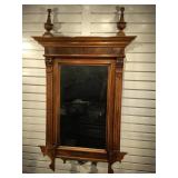 Victorian era walnut wall mirror, carved faces ,