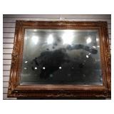 Lg beveled mirror in ornate frame, 41 x 52 in