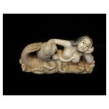 Signed Ivory scrimshaw netsuke, 2 1/4 inches