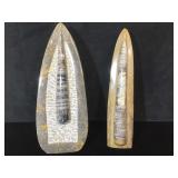 2 prehistoric fossilized Orthoceras, each approx