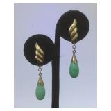 Vintage 14k GOLD & Jade clip-on earrings, 8.6g