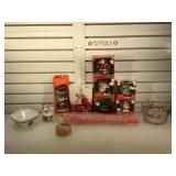 Box of Coca Cola Collectibles, 5 ornaments nip,