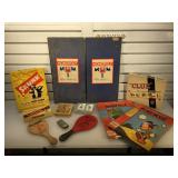 Box of old vintage games, Mickey Mouse sets,