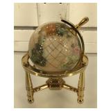 Small hard stone globe on brass stand , 5 in H