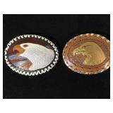 2 tooled leather Eagle belt buckles