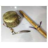 Native American style wood flute and drum,