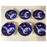 Set of nos Japan blue crane good luck bowls , 6