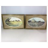 2 prints by Jenkins, oval country scenes,13 x 19