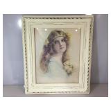 Framed print of lady with floral headband,