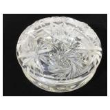 Antique cut glass covered powder dish , 6 in