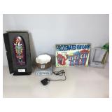 Metal Icee sign, small skate board wall art &