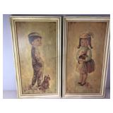 2 vintage M. Medeiros print on board, each approx