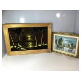 Oil on velvet & oil on canvas paintings, larger