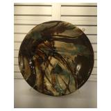 Lg Artist made stoneware bowl, repaired, 22 in D,