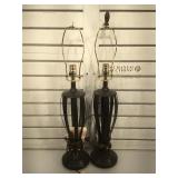 Pr modern metal lamps, 27 inches H