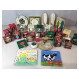 Bin of Christmas Ornaments, books and other