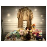 Top of cart inc Box of toys, vintage fur as is