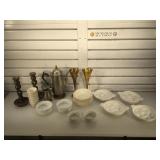 Vintage pewter tea pot and assorted glass and