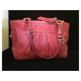 Coach red leather ,duel handle, zip top handbag
