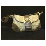 Coach signature dark brown leather & nylon flap