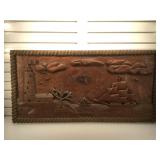 Nautical scene wood carving, made of one solid