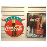 2 Coca Cola signs ,hanging  double sided dot on