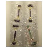 4 gemstone facial massage rollers, all w/ repairs