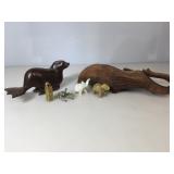Carved wood & carved stone animals