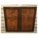 2 carved wood panels, each measures approx 19 x