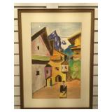 Watercolor painting, unsigned, matted, framed