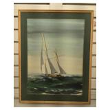 Watercolor of sailboat, unsigned , framed to 17 x