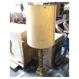 Tall vintage plaster table lamp with shade