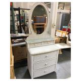 White wicker vanity approx. 6.5 feet tall