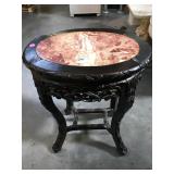 Asian wood side table with marble top - approx.