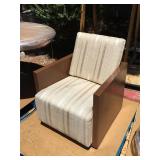 Modern wood and brass Cube Chair with cushions
