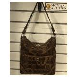 Coach Dark Brown Optic Signature Twist Lock Flap