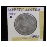 1859-O Seated Liberty Half Dollar in flip