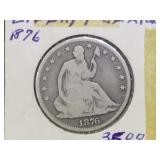 1876 Seated Liberty half dollar in flip