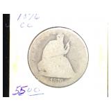 1876-CC Seated Liberty half dollar in flip