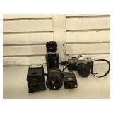 Canon AE-1 35 mm film camera, with canon flash,