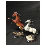 2 Statues of Raised stallions, resin , 21 in H,