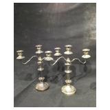 Pr lg Silverplated 3 arm candlelabra, 18 inches