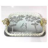Vintage Etched glass serving tray with courting